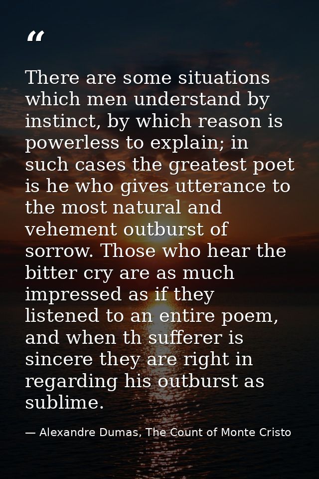 There are some situations which men understand by instinct, by which reason is powerless to explain; in such cases the g — Alexandre Dumas, The Count of Monte Cristo
