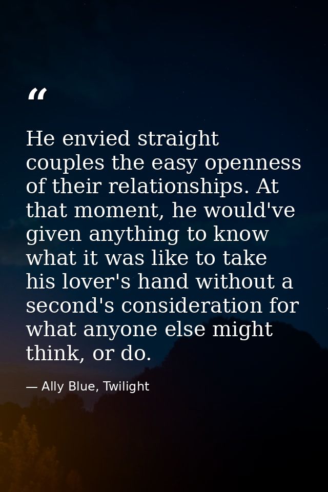 He envied straight couples the easy openness of their relationships. At that moment, he would've given anything to know  — Ally Blue, Twilight