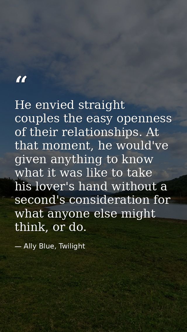 He envied straight couples the easy openness of their relationships. At that moment, he would've given anything to know  — Ally Blue, Twilight
