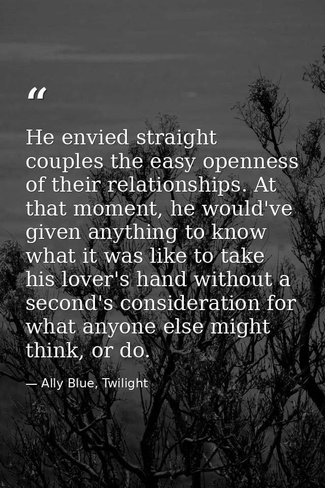He envied straight couples the easy openness of their relationships. At that moment, he would've given anything to know  — Ally Blue, Twilight