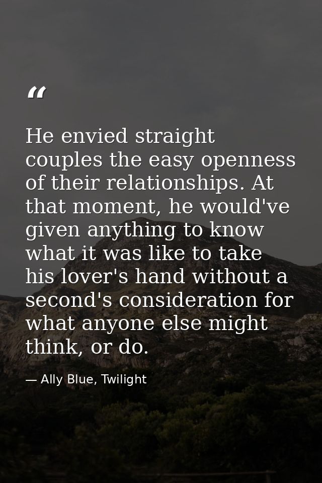 He envied straight couples the easy openness of their relationships. At that moment, he would've given anything to know  — Ally Blue, Twilight