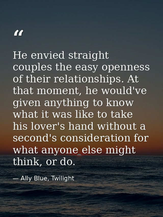 He envied straight couples the easy openness of their relationships. At that moment, he would've given anything to know  — Ally Blue, Twilight