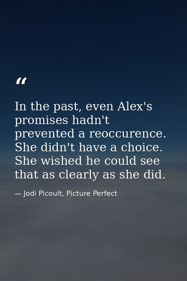 In the past, even Alex's promises hadn't prevented a reoccurence. She didn't have a choice. She wished he could see that — Jodi Picoult, Picture Perfect