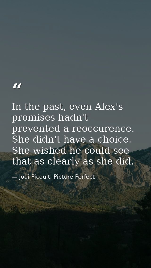 In the past, even Alex's promises hadn't prevented a reoccurence. She didn't have a choice. She wished he could see that — Jodi Picoult, Picture Perfect