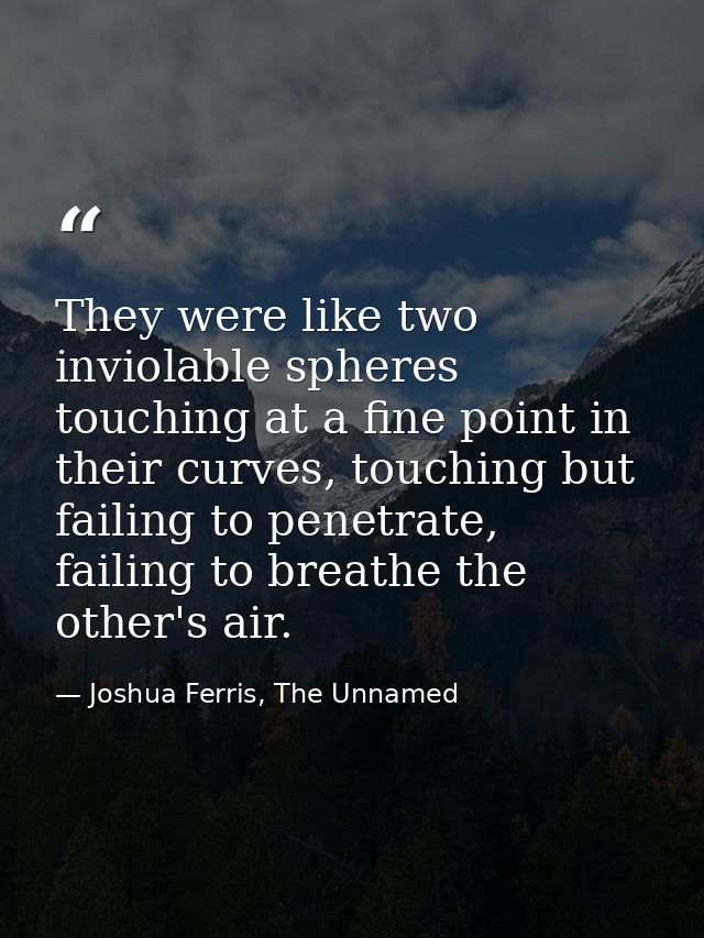 They were like two inviolable spheres touching at a fine point in their curves, touching but failing to penetrate, faili — Joshua Ferris, The Unnamed