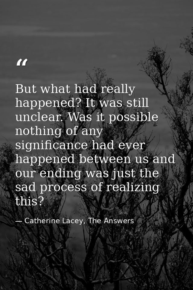 But what had really happened? It was still unclear. Was it possible nothing of any significance had ever happened betwee — Catherine Lacey, The Answers