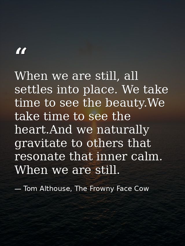 When we are still, all settles into place. We take time to see the beauty.We take time to see the heart.And we naturally — Tom Althouse, The Frowny Face Cow
