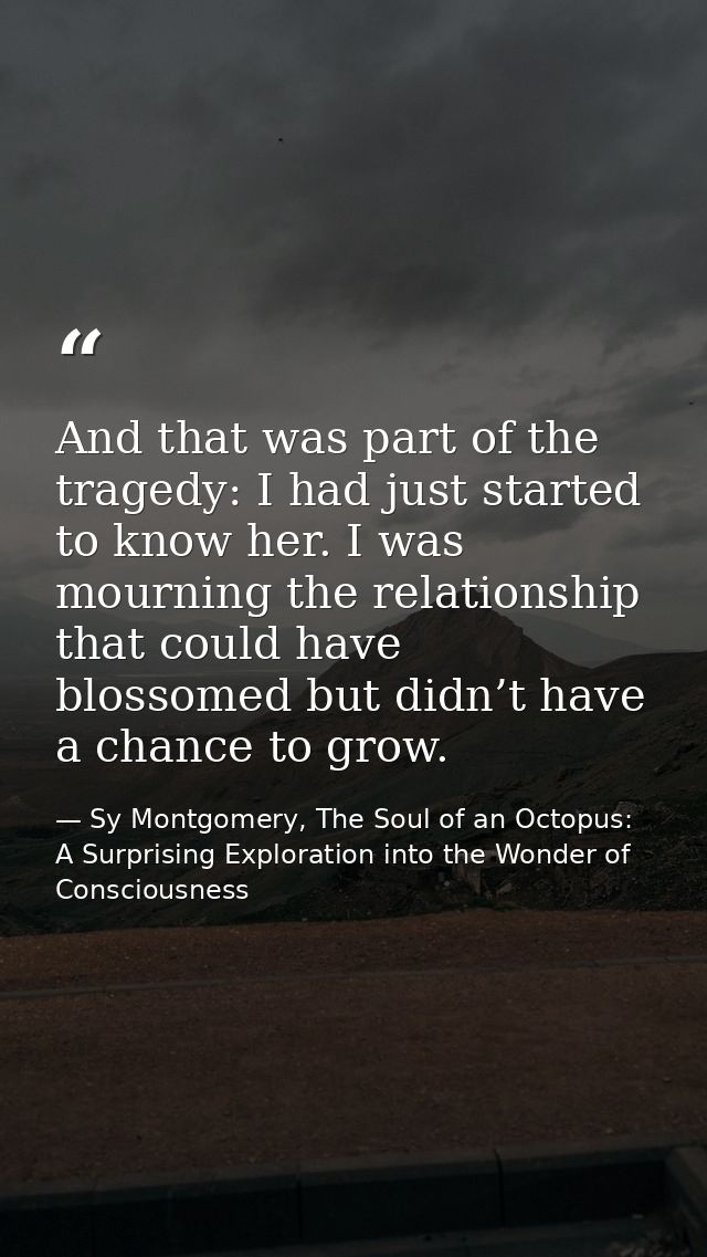 And that was part of the tragedy: I had just started to know her. I was mourning the relationship that could have blosso — Sy Montgomery, The Soul of an Octopus: A Surprising Exploration into the Wonder of Consciousness