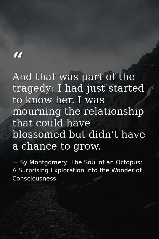 And that was part of the tragedy: I had just started to know her. I was mourning the relationship that could have blosso — Sy Montgomery, The Soul of an Octopus: A Surprising Exploration into the Wonder of Consciousness