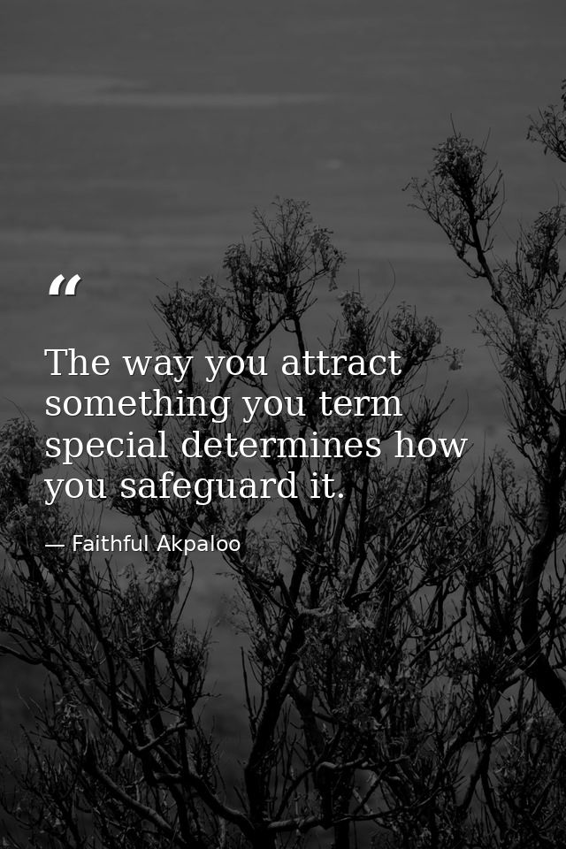 The way you attract something you term special determines how you safeguard it. — Faithful Akpaloo