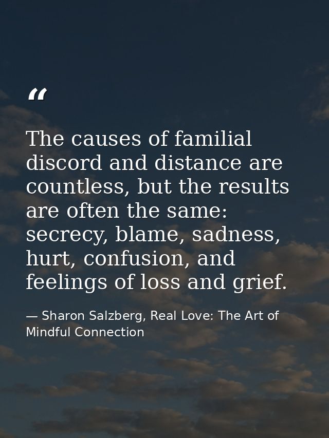 The causes of familial discord and distance are countless, but the results are often the same: secrecy, blame, sadness,  — Sharon Salzberg, Real Love: The Art of Mindful Connection