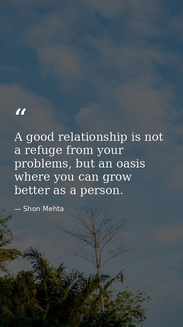 A good relationship is not a refuge from your problems, but an oasis where you can grow better as a person. — Shon Mehta