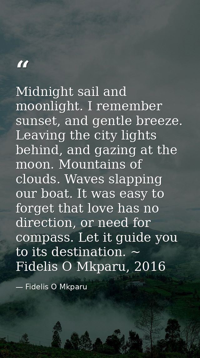 Midnight sail and moonlight. I remember sunset, and gentle breeze. Leaving the city lights behind, and gazing at the moo — Fidelis O Mkparu