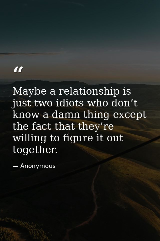 Maybe a relationship is just two idiots who don’t know a damn thing except the fact that they’re willing to figure it ou — Anonymous
