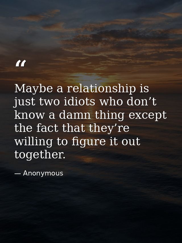 Maybe a relationship is just two idiots who don’t know a damn thing except the fact that they’re willing to figure it ou — Anonymous