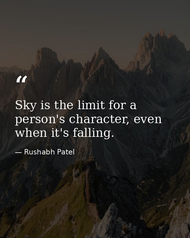 Sky is the limit for a person's character, even when it's falling. — Rushabh Patel