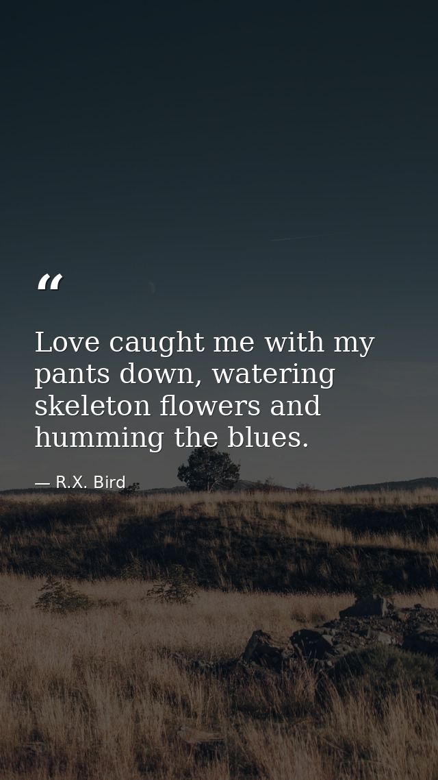 Love caught me with my pants down, watering skeleton flowers and humming the blues. — R.X. Bird