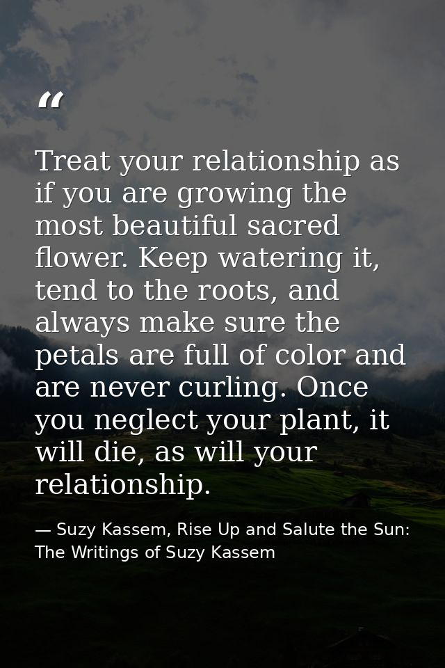 Treat your relationship as if you are growing the most beautiful sacred flower. Keep watering it, tend to the roots, and — Suzy Kassem, Rise Up and Salute the Sun: The Writings of Suzy Kassem