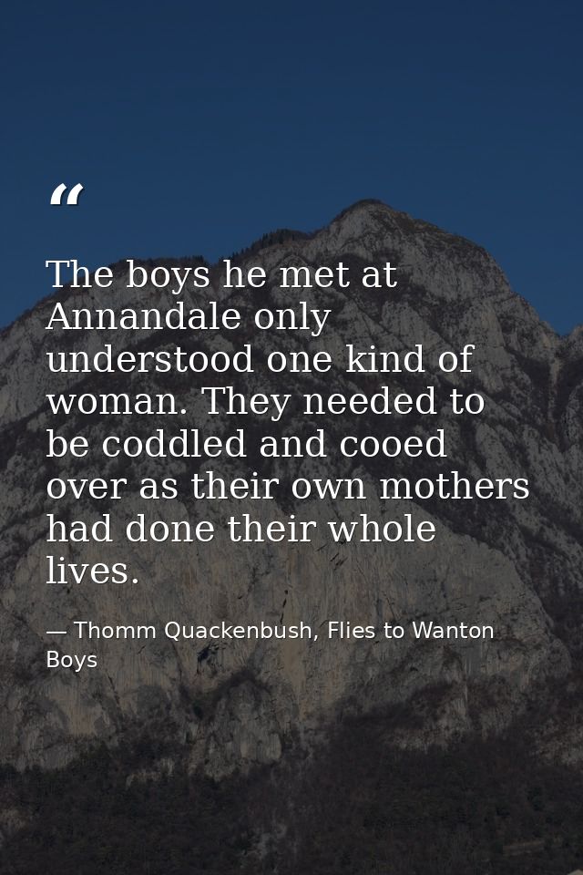 The boys he met at Annandale only understood one kind of woman. They needed to be coddled and cooed over as their own mo — Thomm Quackenbush, Flies to Wanton Boys