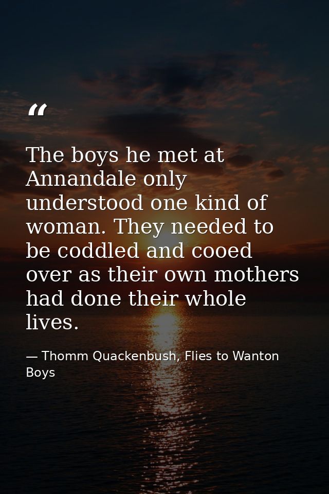 The boys he met at Annandale only understood one kind of woman. They needed to be coddled and cooed over as their own mo — Thomm Quackenbush, Flies to Wanton Boys