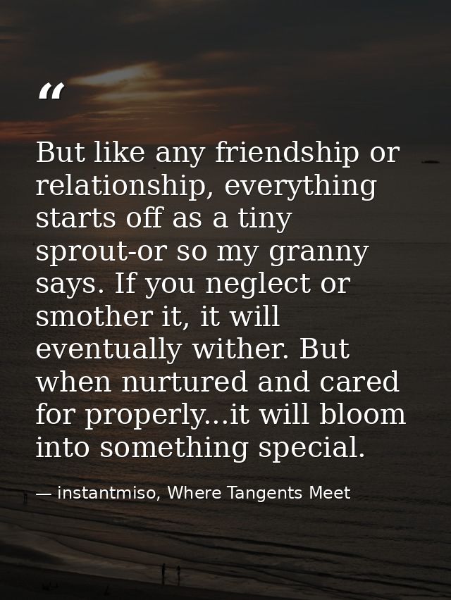 But like any friendship or relationship, everything starts off as a tiny sprout-or so my granny says. If you neglect or  — instantmiso, Where Tangents Meet