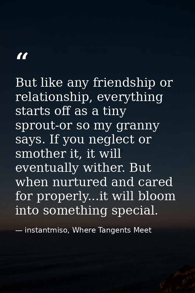 But like any friendship or relationship, everything starts off as a tiny sprout-or so my granny says. If you neglect or  — instantmiso, Where Tangents Meet