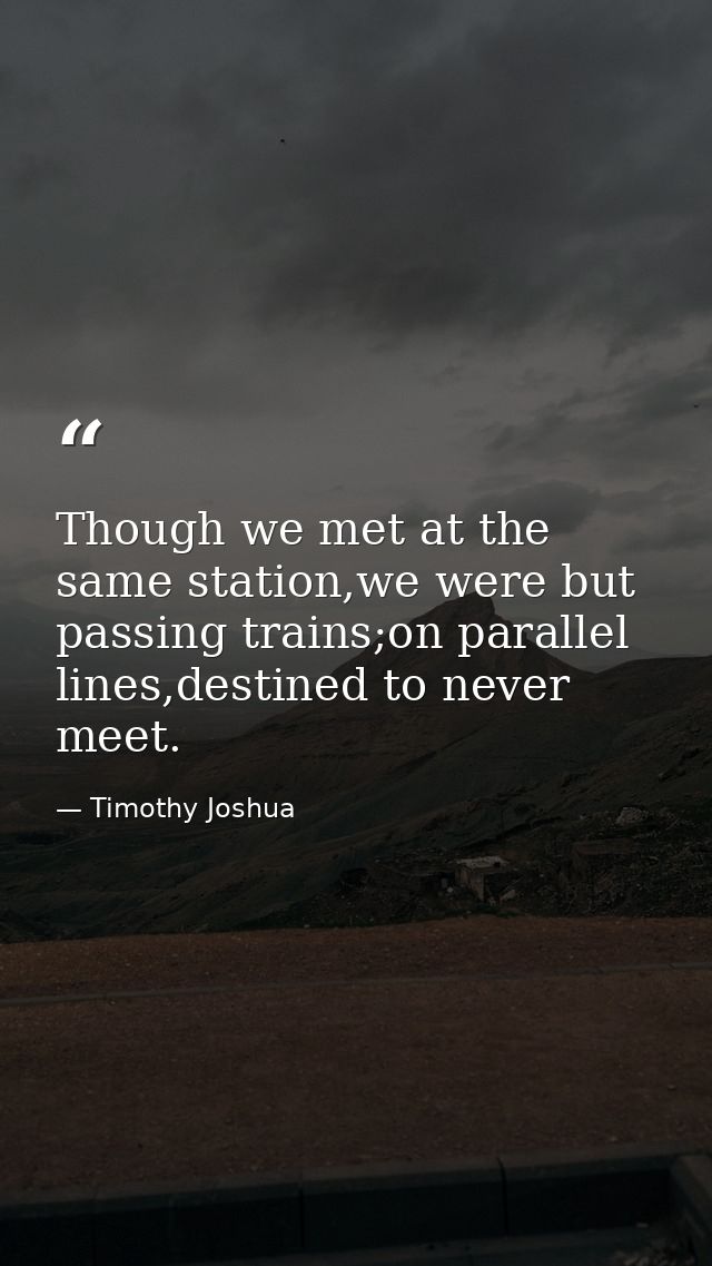 Though we met at the same station,we were but passing trains;on parallel lines,destined to never meet. — Timothy Joshua