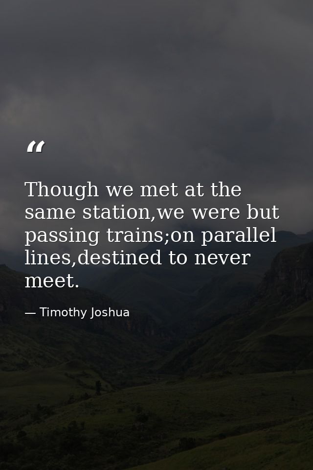 Though we met at the same station,we were but passing trains;on parallel lines,destined to never meet. — Timothy Joshua