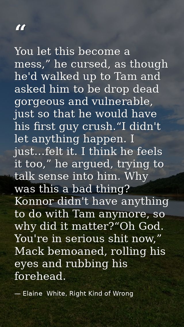 You let this become a mess,” he cursed, as though he'd walked up to Tam and asked him to be drop dead gorgeous and vulne — Elaine  White, Right Kind of Wrong