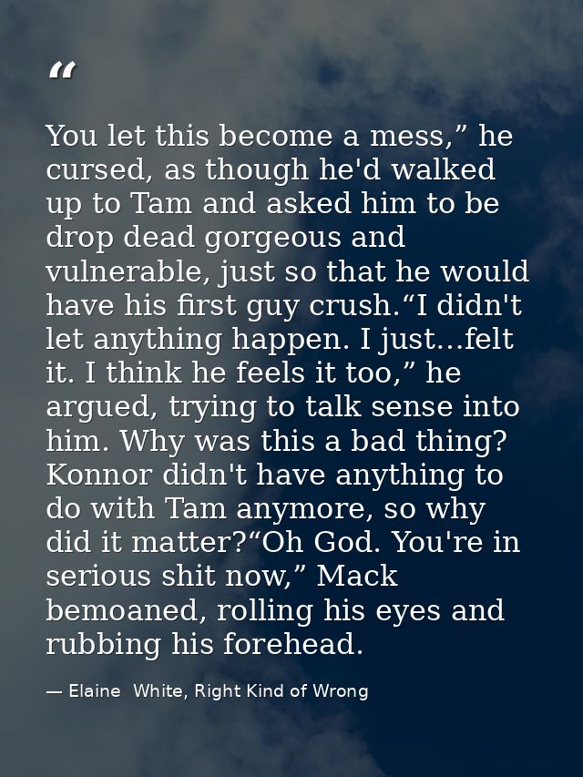 You let this become a mess,” he cursed, as though he'd walked up to Tam and asked him to be drop dead gorgeous and vulne — Elaine  White, Right Kind of Wrong