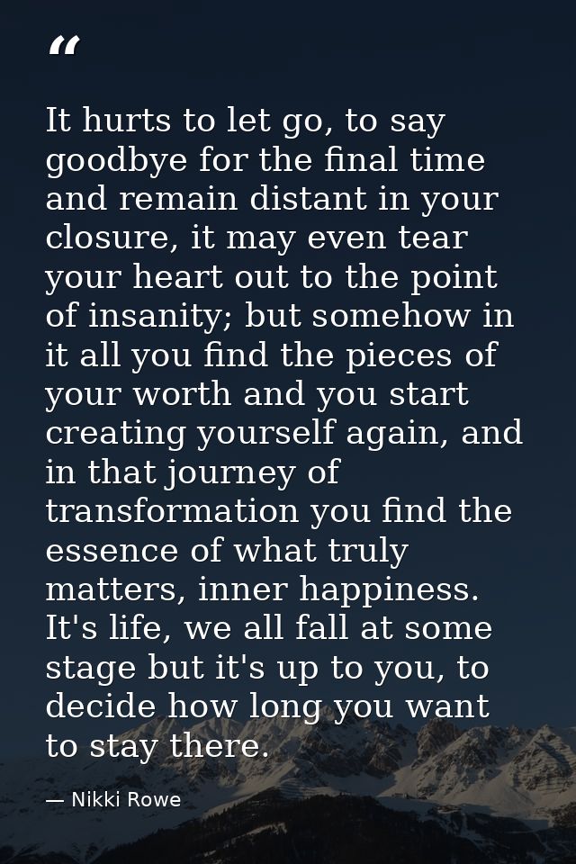 It hurts to let go, to say goodbye for the final time and remain distant in your closure, it may even tear your heart ou — Nikki Rowe