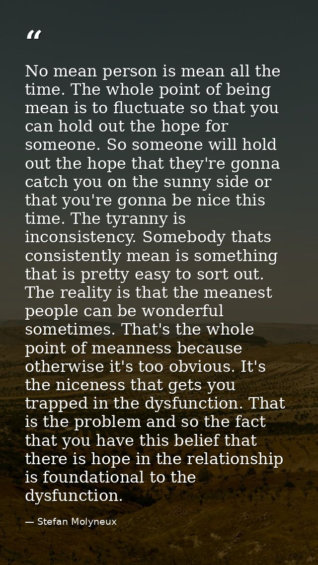 No mean person is mean all the time. The whole point of being mean is to fluctuate so that you can hold out the hope for — Stefan Molyneux