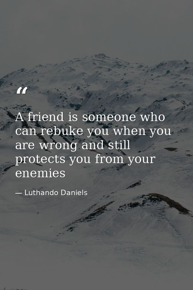 A friend is someone who can rebuke you when you are wrong and still protects you from your enemies — Luthando Daniels
