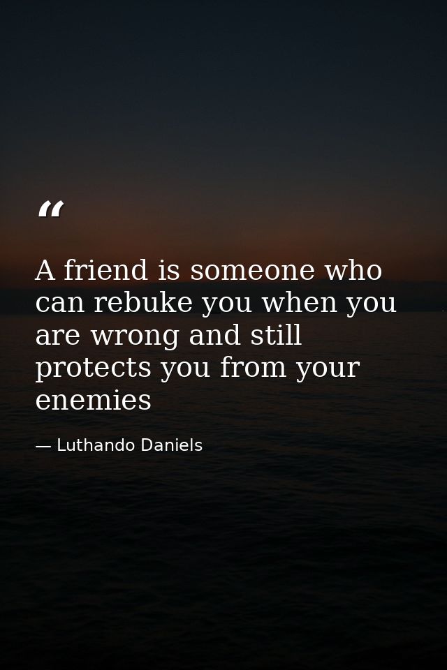 A friend is someone who can rebuke you when you are wrong and still protects you from your enemies — Luthando Daniels