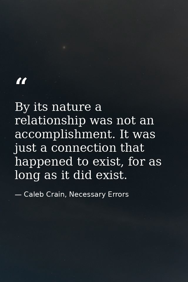 By its nature a relationship was not an accomplishment. It was just a connection that happened to exist, for as long as  — Caleb Crain, Necessary Errors