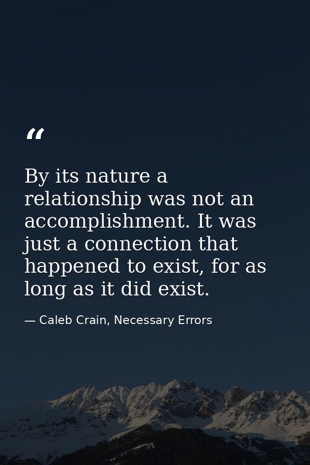 By its nature a relationship was not an accomplishment. It was just a connection that happened to exist, for as long as  — Caleb Crain, Necessary Errors