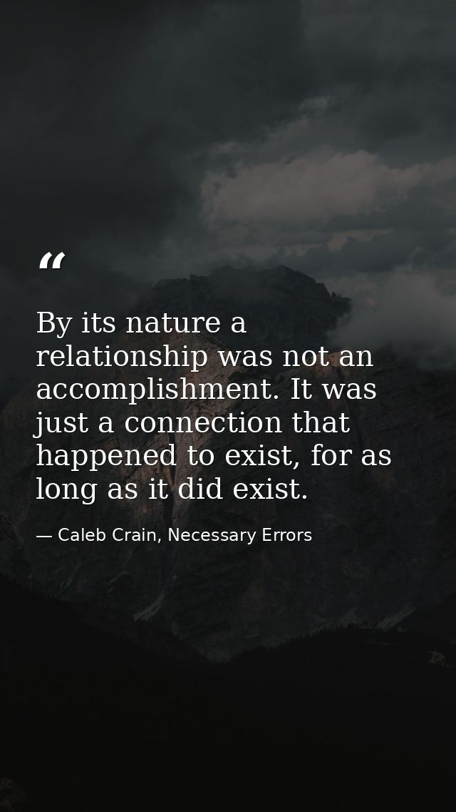By its nature a relationship was not an accomplishment. It was just a connection that happened to exist, for as long as  — Caleb Crain, Necessary Errors