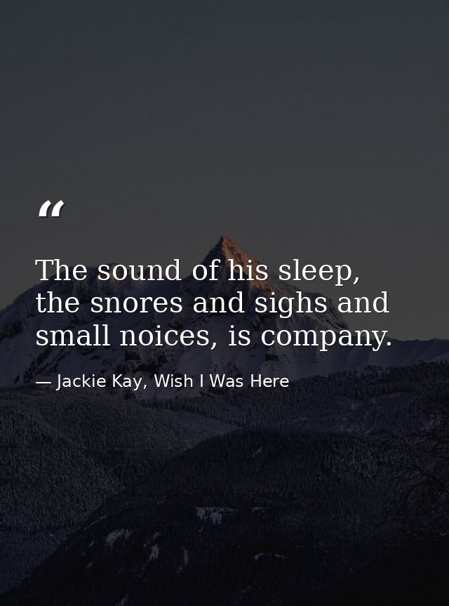 The sound of his sleep, the snores and sighs and small noices, is company. — Jackie Kay, Wish I Was Here