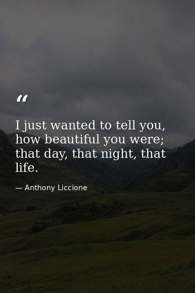 I just wanted to tell you, how beautiful you were; that day, that night, that life. — Anthony Liccione