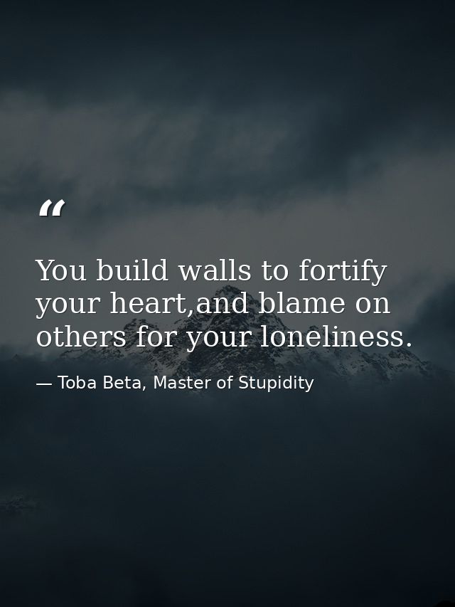 You build walls to fortify your heart,and blame on others for your loneliness. — Toba Beta, Master of Stupidity