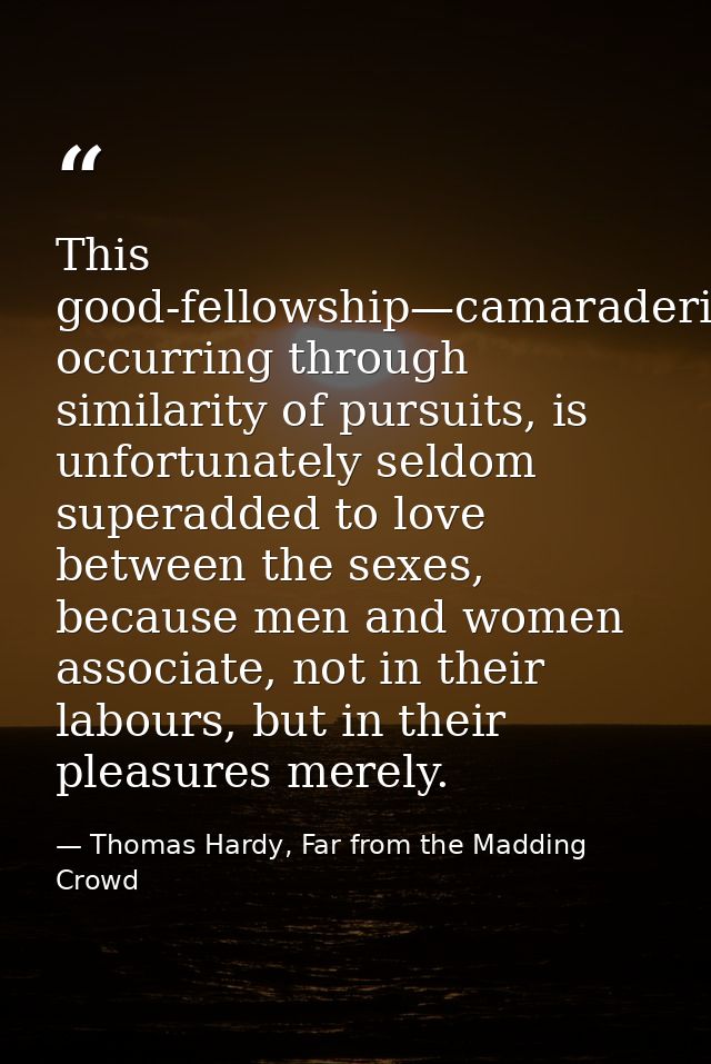 This good-fellowship—camaraderie—usually occurring through similarity of pursuits, is unfortunately seldom superadded to — Thomas Hardy, Far from the Madding Crowd