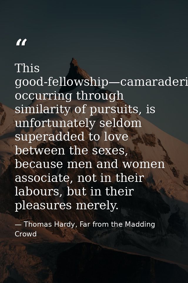 This good-fellowship—camaraderie—usually occurring through similarity of pursuits, is unfortunately seldom superadded to — Thomas Hardy, Far from the Madding Crowd