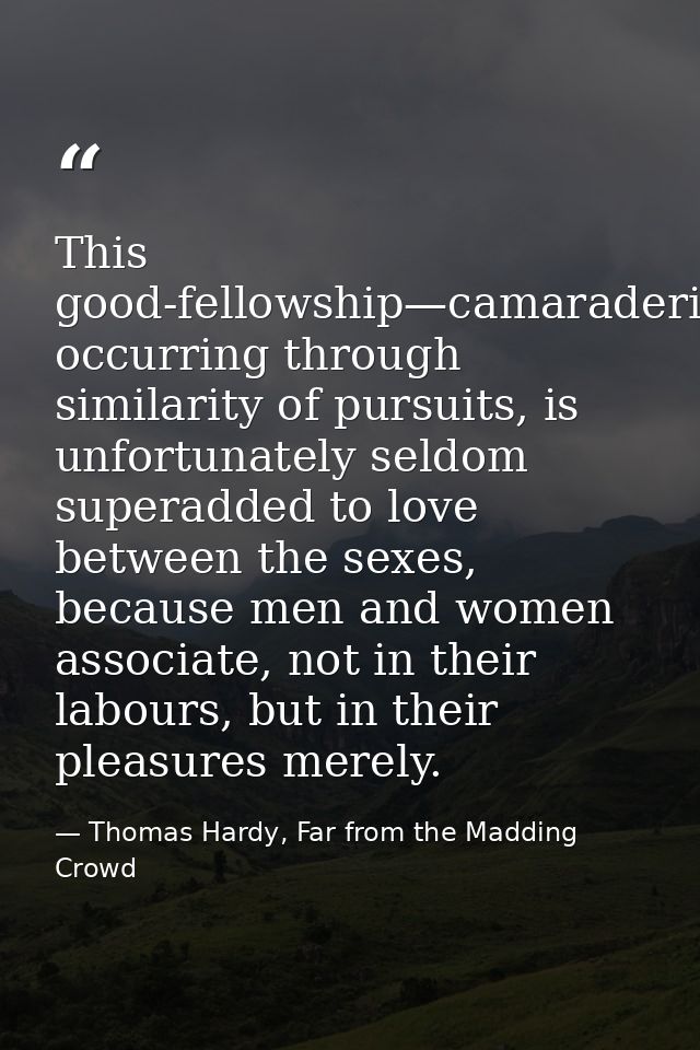 This good-fellowship—camaraderie—usually occurring through similarity of pursuits, is unfortunately seldom superadded to — Thomas Hardy, Far from the Madding Crowd