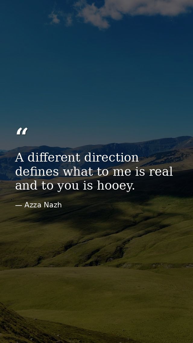 A different direction defines what to me is real and to you is hooey. — Azza Nazh