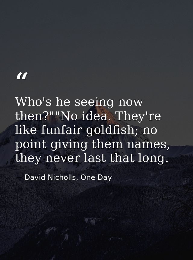 Who's he seeing now then?""No idea. They're like funfair goldfish; no point giving them names, they never last that long — David Nicholls, One Day