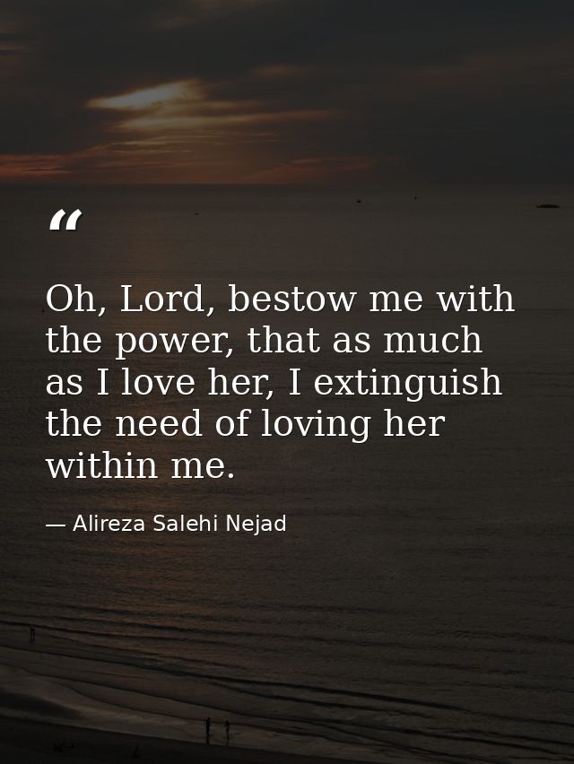 Oh, Lord, bestow me with the power, that as much as I love her, I extinguish the need of loving her within me. — Alireza Salehi Nejad