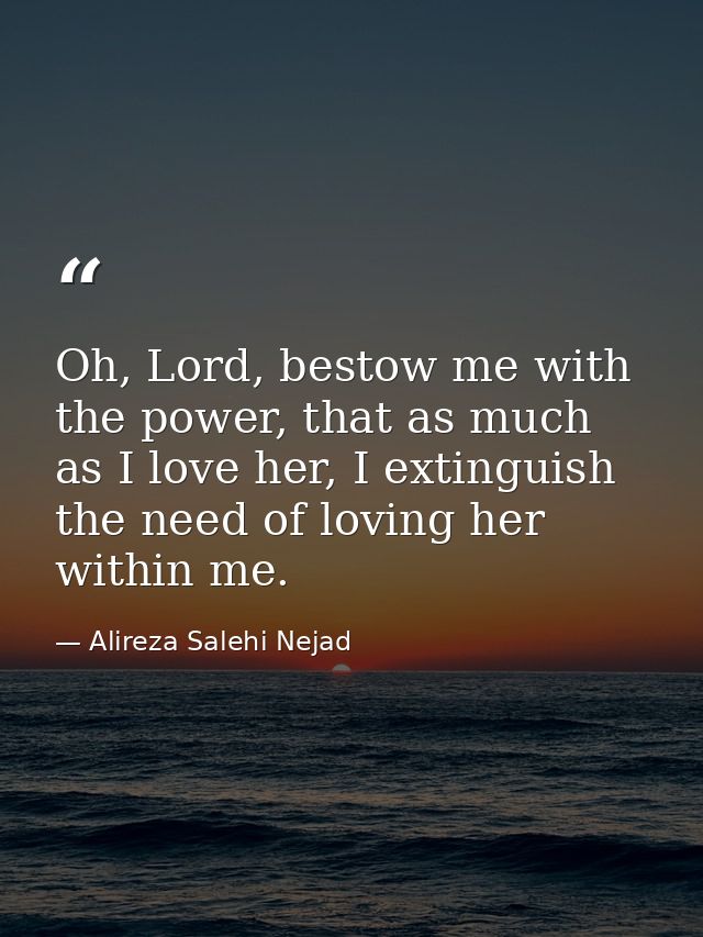 Oh, Lord, bestow me with the power, that as much as I love her, I extinguish the need of loving her within me. — Alireza Salehi Nejad