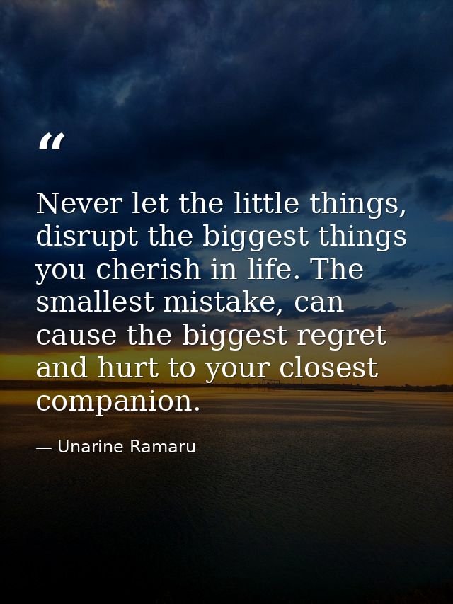 Never let the little things, disrupt the biggest things you cherish in life. The smallest mistake, can cause the biggest — Unarine Ramaru