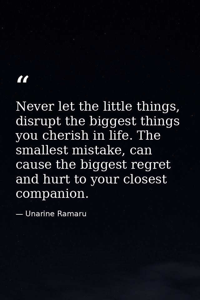 Never let the little things, disrupt the biggest things you cherish in life. The smallest mistake, can cause the biggest — Unarine Ramaru