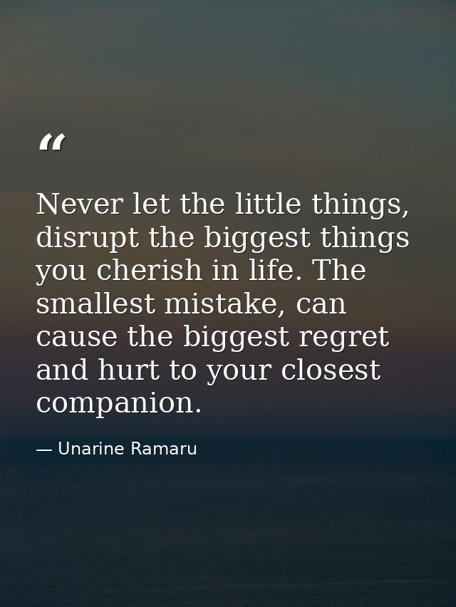 Never let the little things, disrupt the biggest things you cherish in life. The smallest mistake, can cause the biggest — Unarine Ramaru